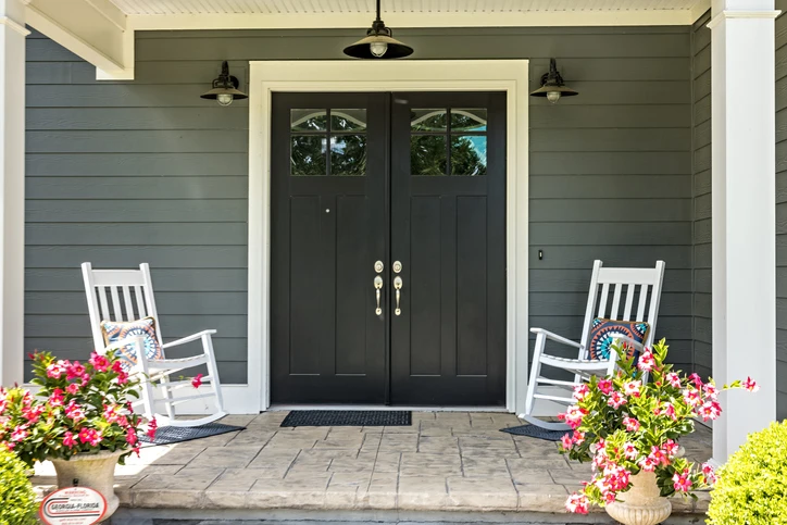front porch with double doors